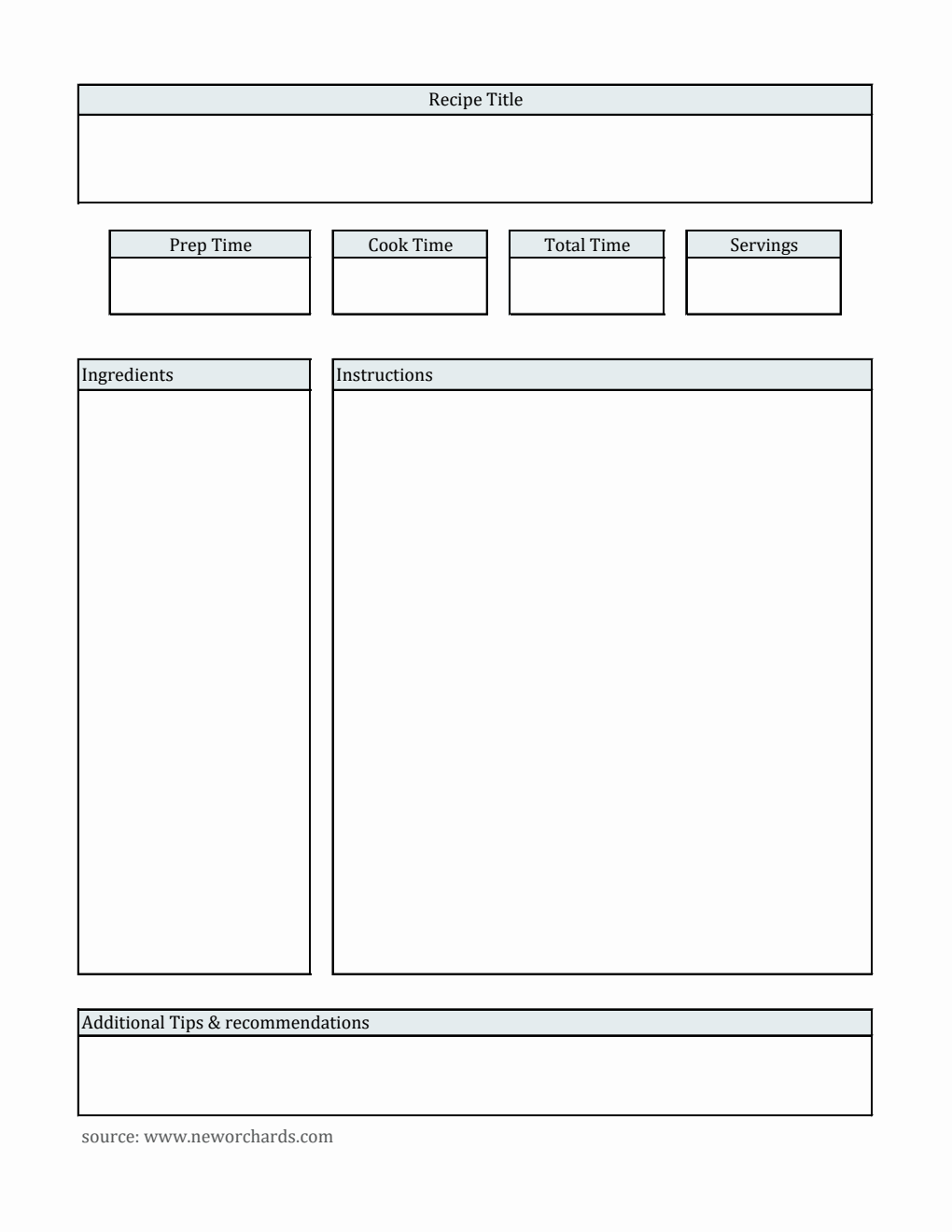 Recipe Card | Free to Download in Excel (Simple)