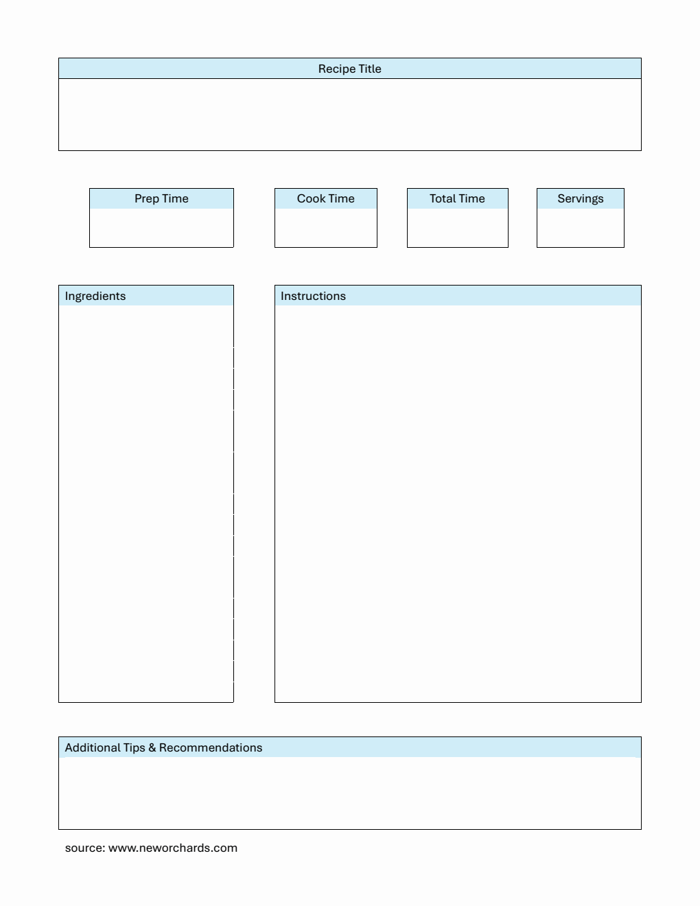 Recipe Card | Free to Download in Word (Blue)