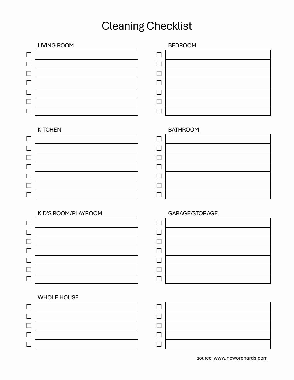 Blank Cleaning Checklist | Download and Customize in PDF
