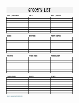 Free Printable Grocery List Template in Word