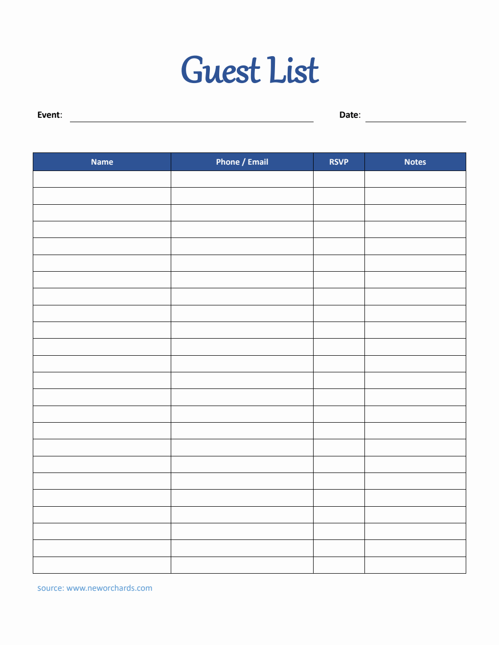 Free Guest List Template in PDF  ()