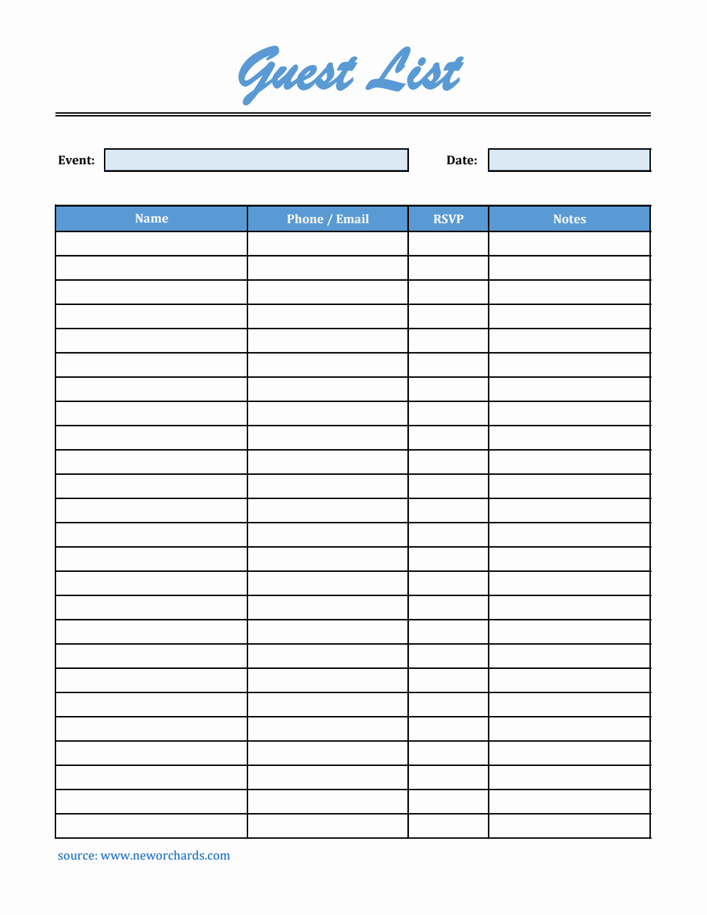 Guest Information Example Free Guest List Templates (PDF, Word, Excel)