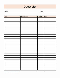 Free Guest List Template in Word  (Customizable)