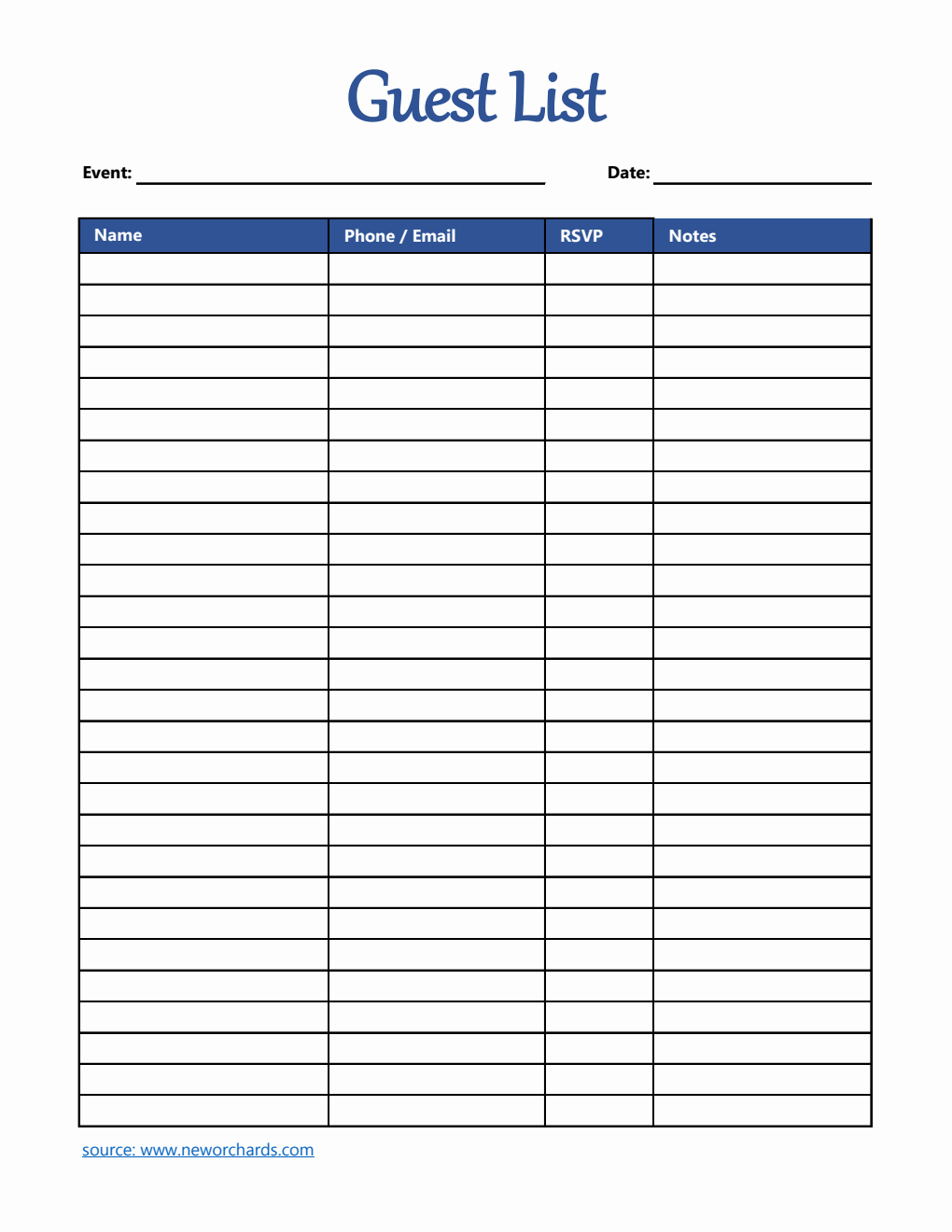 Free Guest List Templates (PDF, Word, Excel)