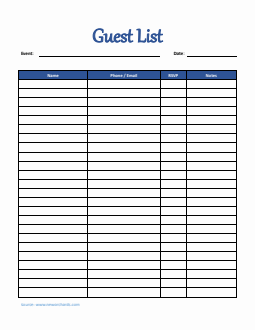 Free Guest List Template in Word (Basic)