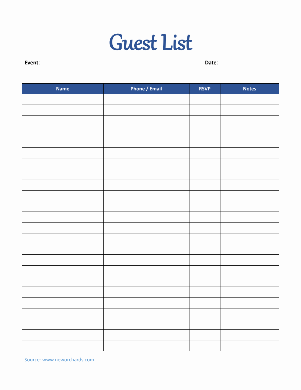 Free Guest List Template in Word  ()