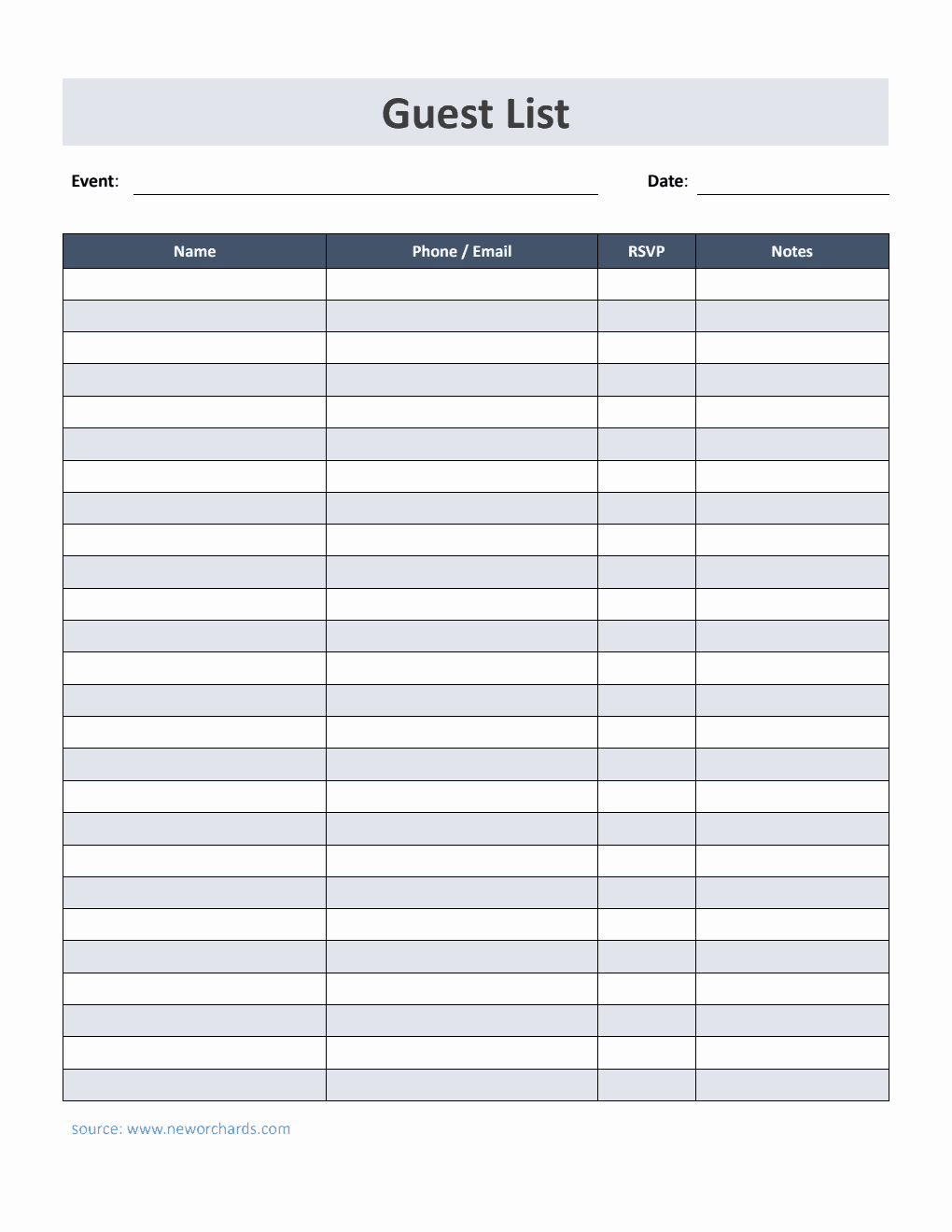 Free Guest List Template in PDF  (Simple)