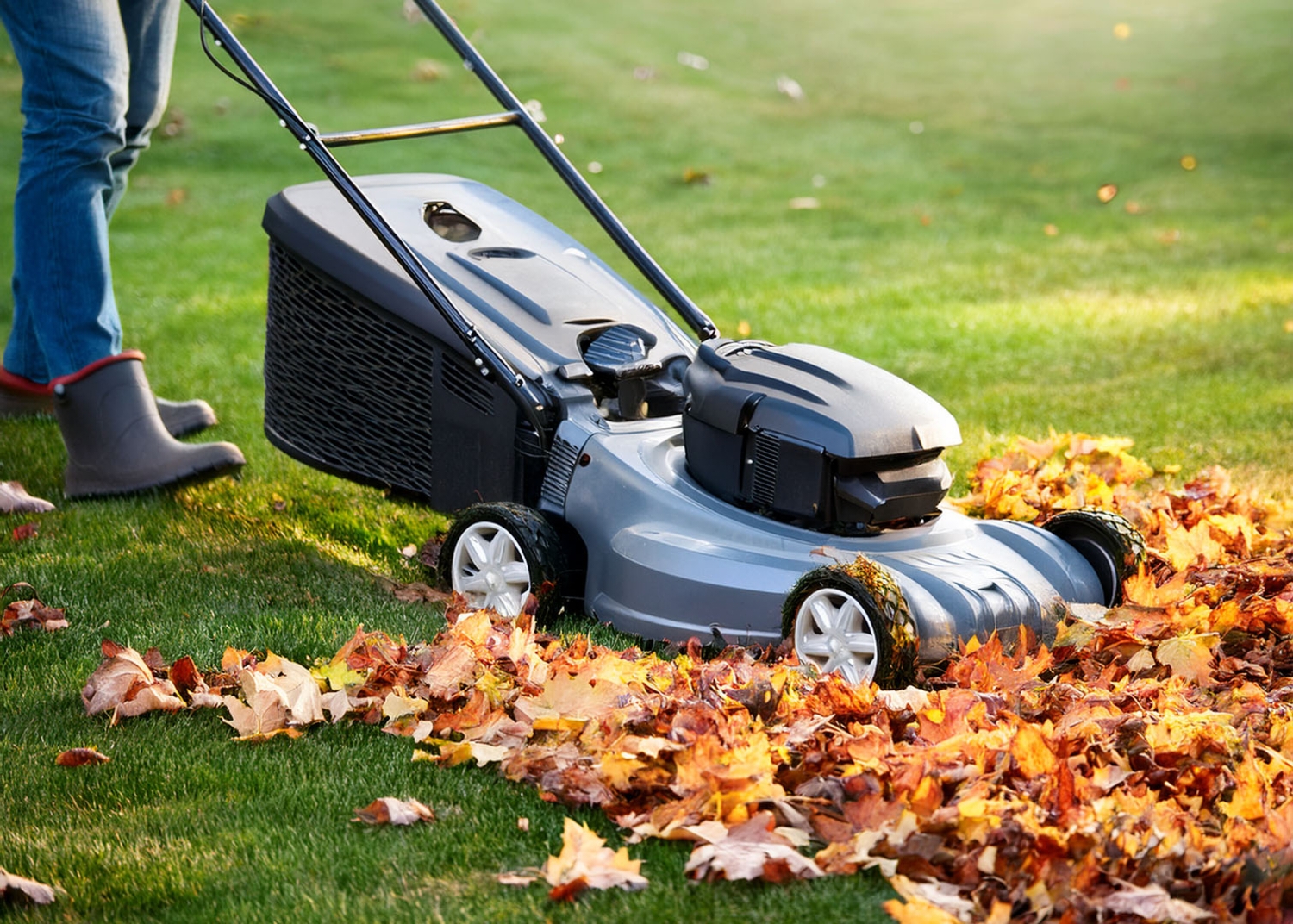 Person Using Mulching Mower On Lawn