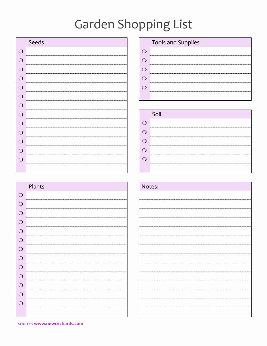 Free Downloadable Garden Shopping List Template in PDF