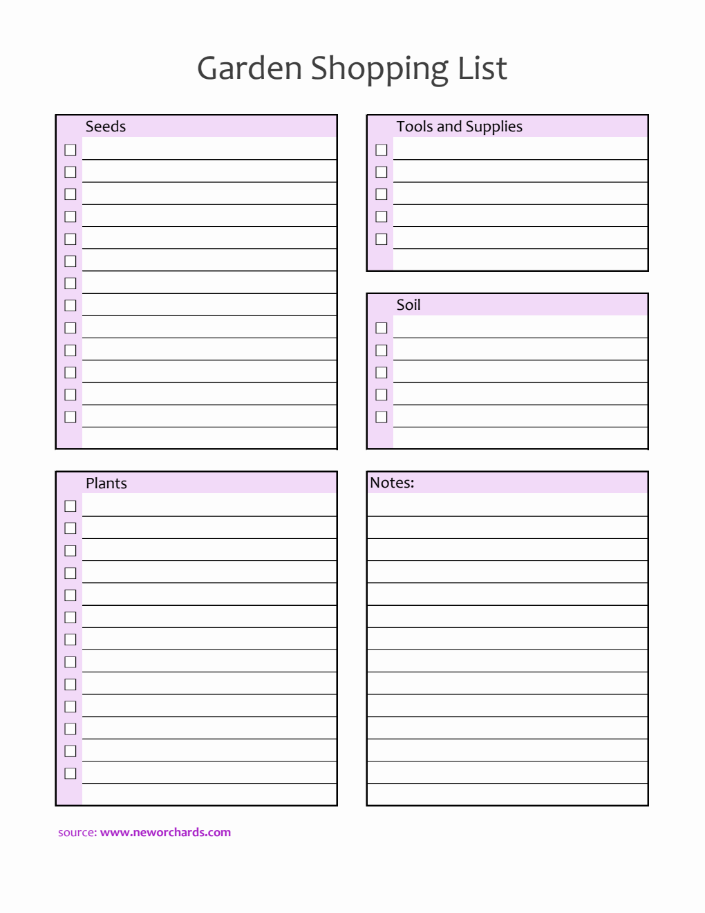 Free Downloadable Garden Shopping List Template in Excel