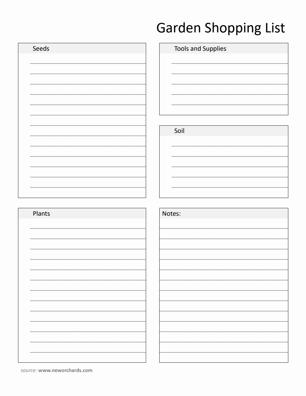 Free Printable Garden Shopping List Template in PDF