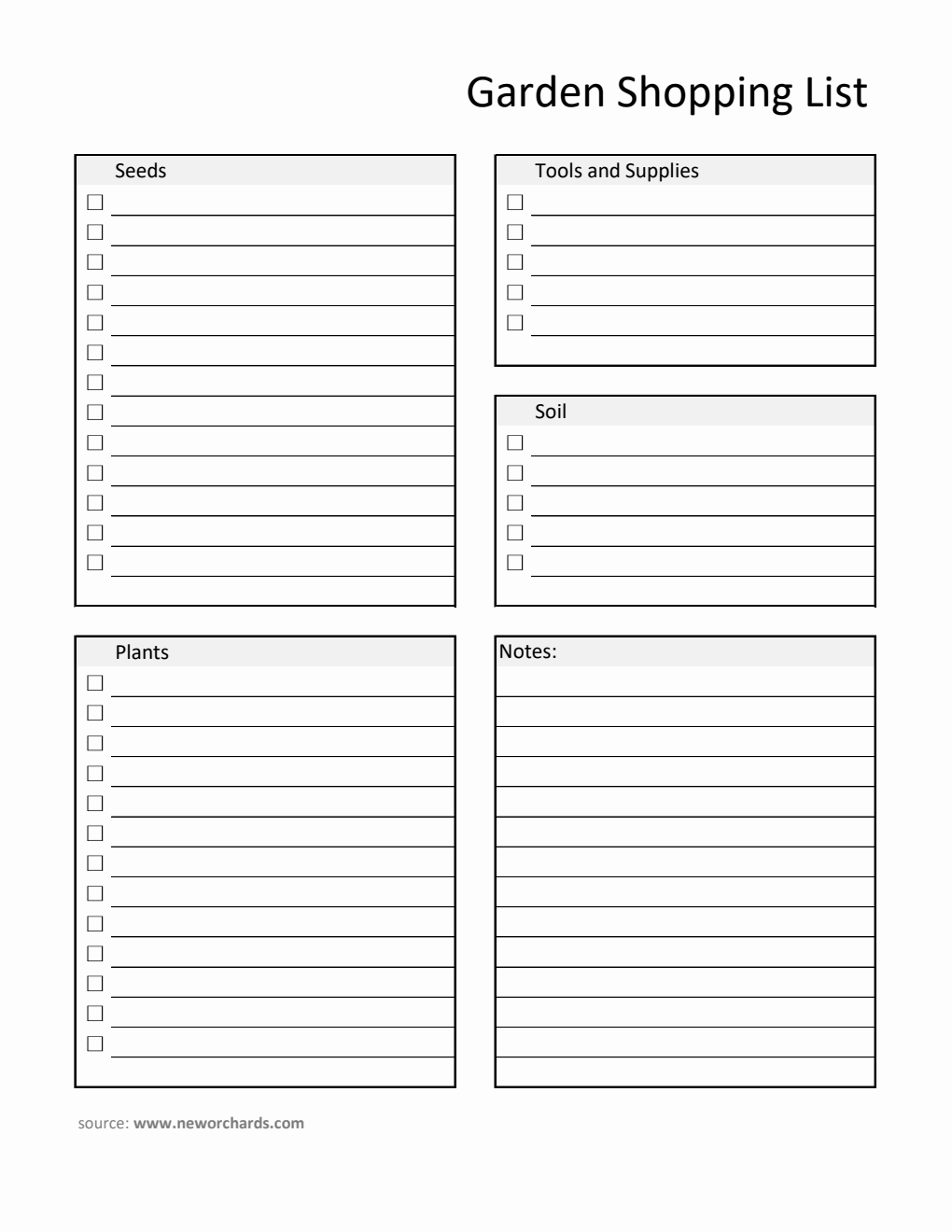 Free Printable Garden Shopping List Template in Excel