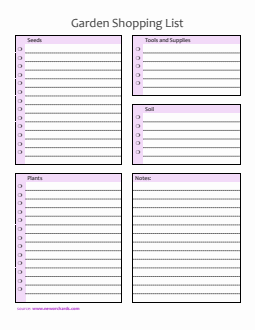 Free Downloadable Garden Shopping List Template in Word
