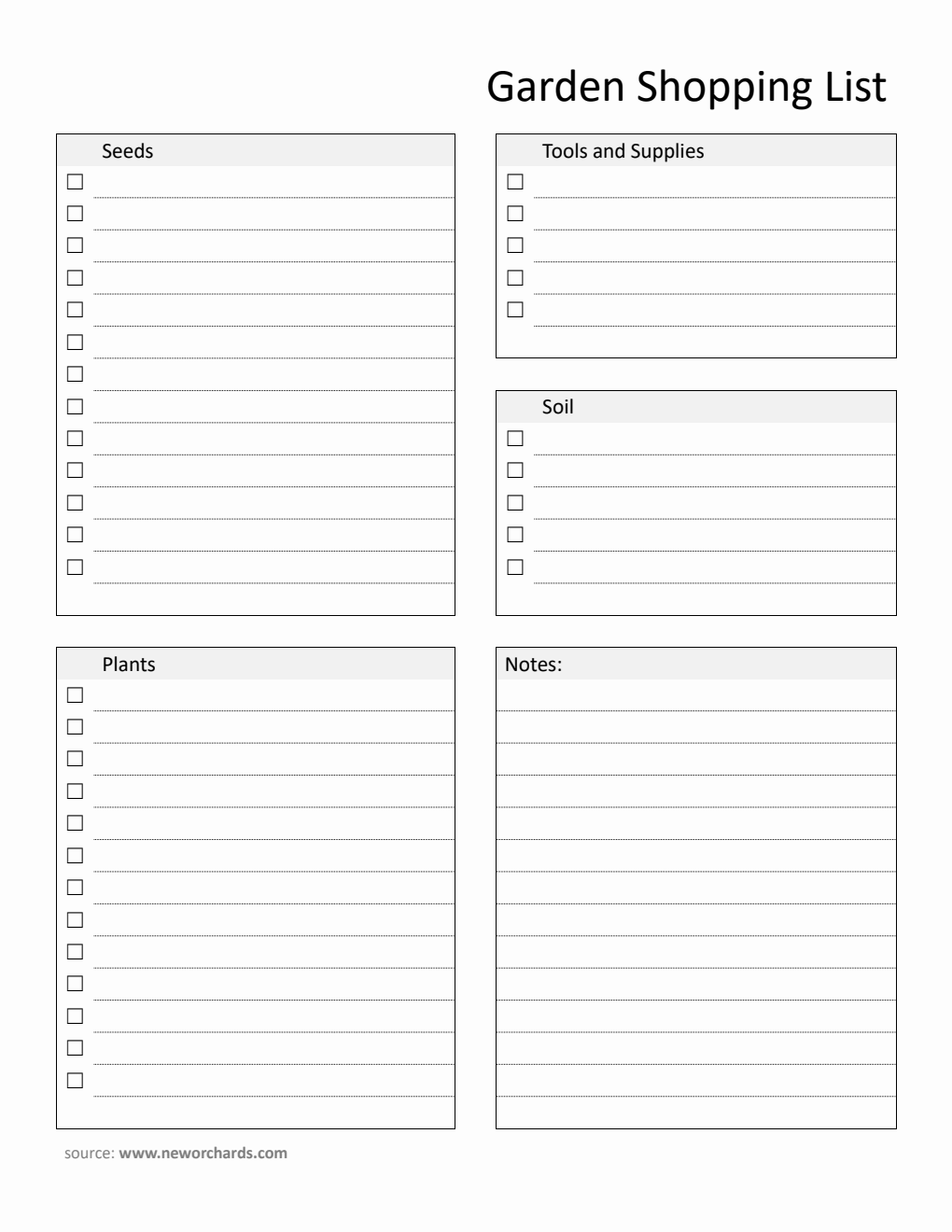 Free Printable Garden Shopping List Template in Word