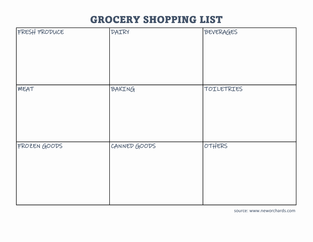 Printable Grocery List Template in Excel