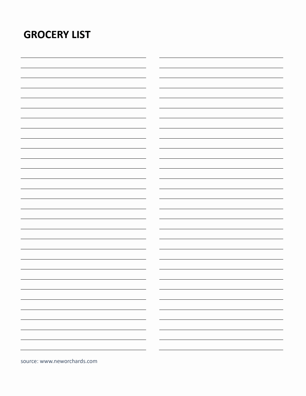 Blank Grocery List Template In PDF