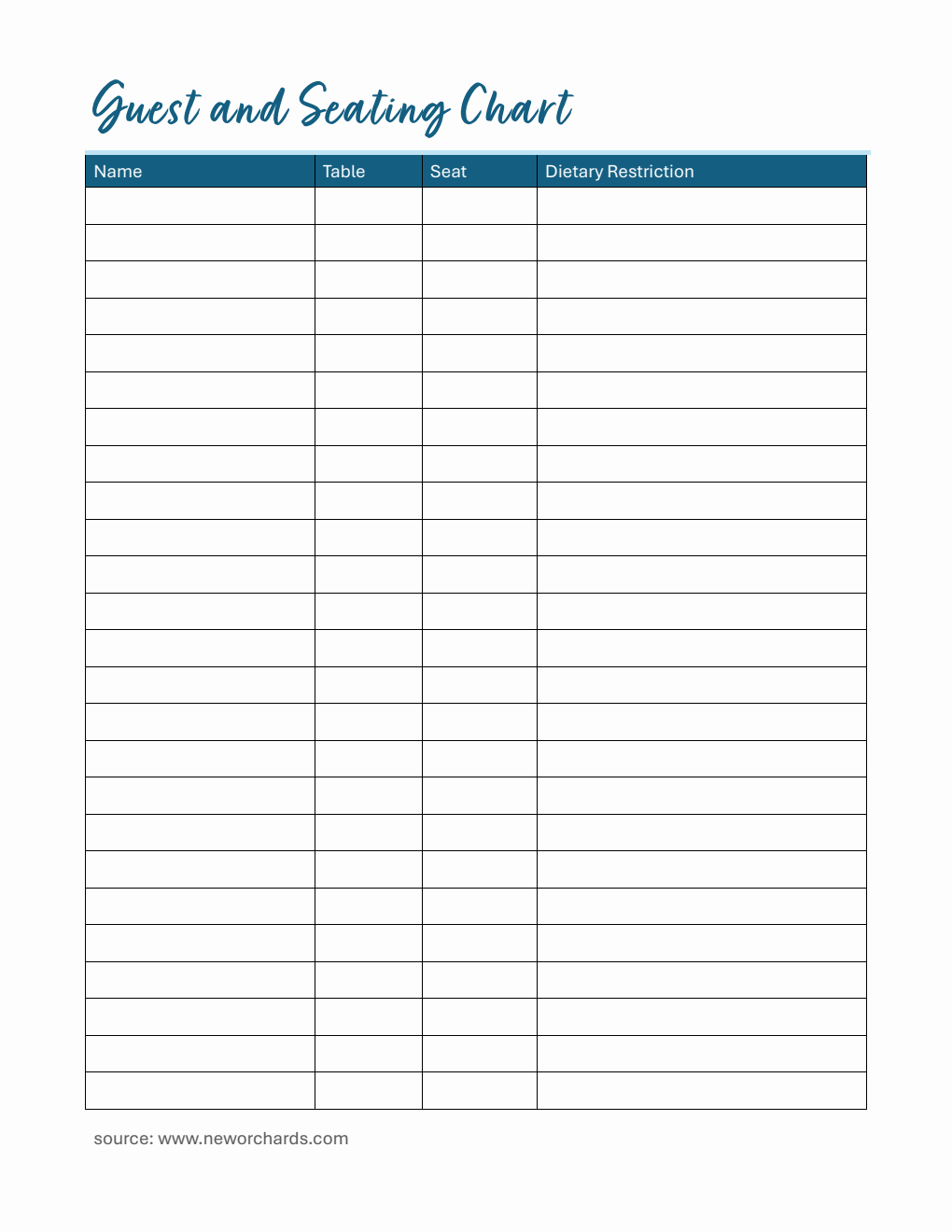  Guest and Seating Sheet - Free Word Download
