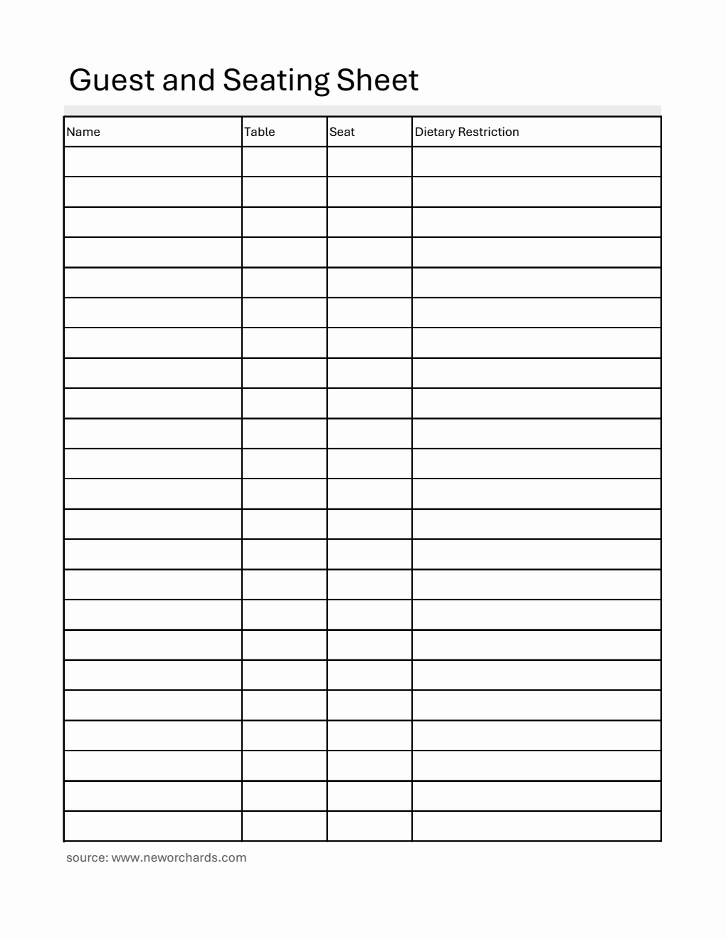 Printing Caterease Event Sheet With Room Listed Free Event Guest List Templates (PDF, Word, Excel)