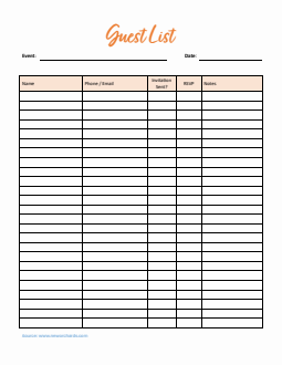 Guest List Template in Word (Basic)