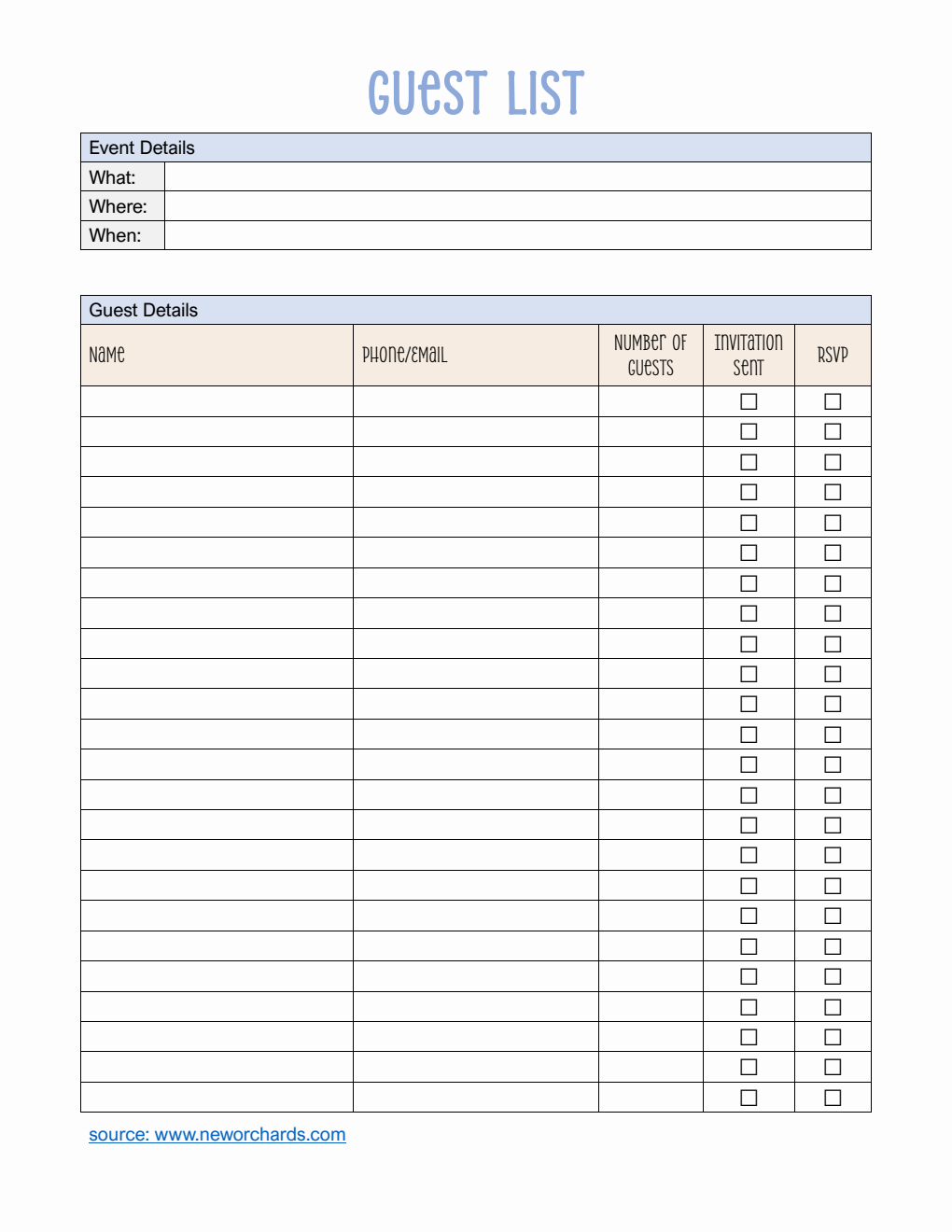 Guest Log Table Check Free Guest List Templates (PDF, Word, Excel)