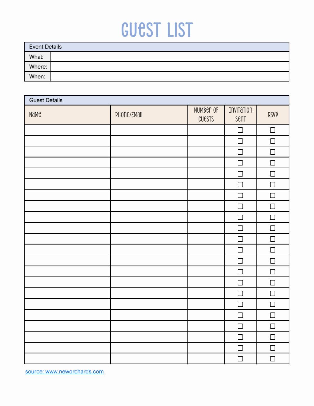 Free Excel Guest List Templates