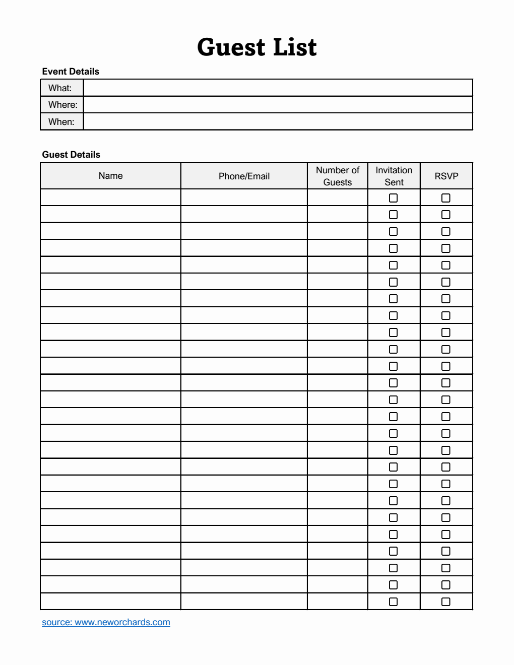 Guets List Example Free Guest List Templates (PDF, Word, Excel)