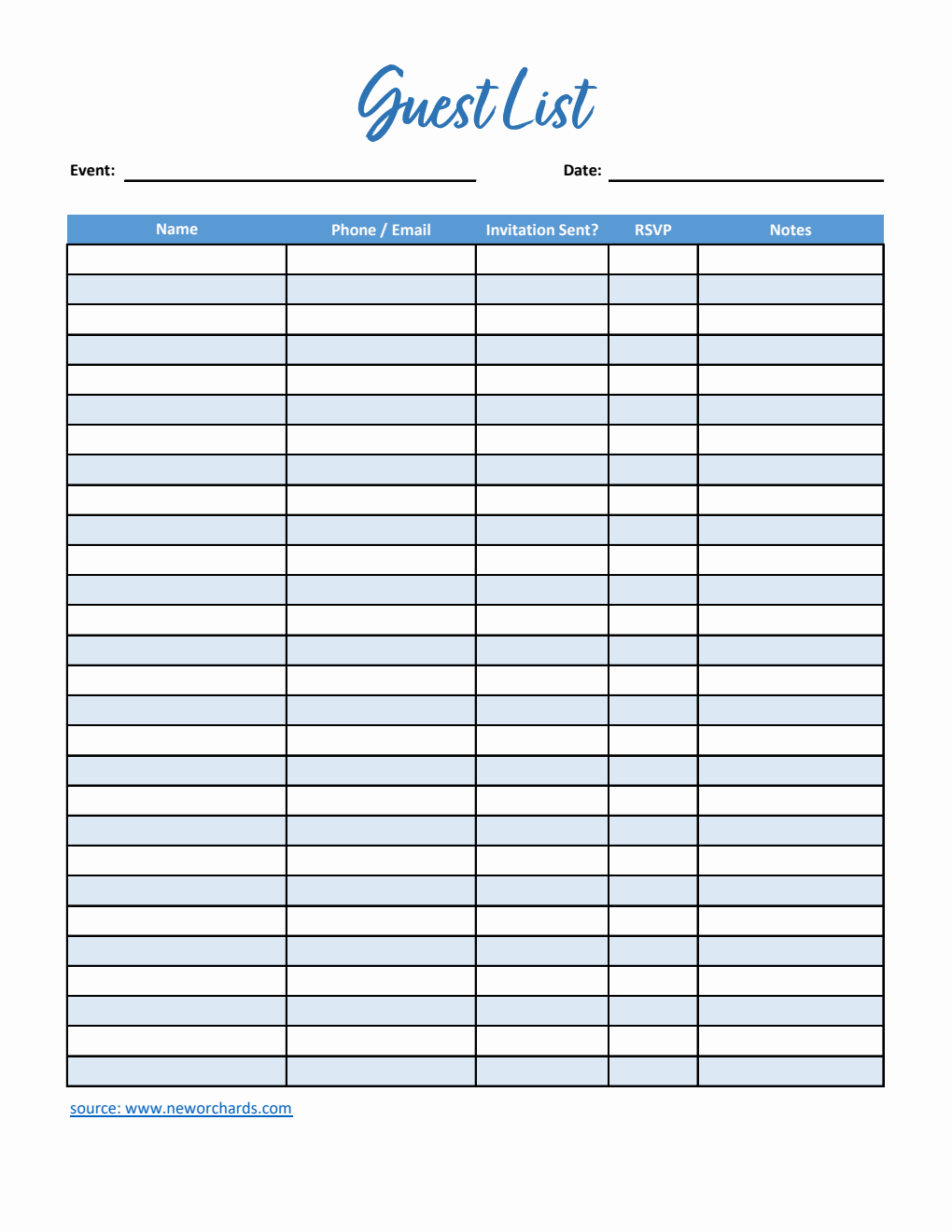 Free Excel Guest List Templates free-excel-guest-list-templates