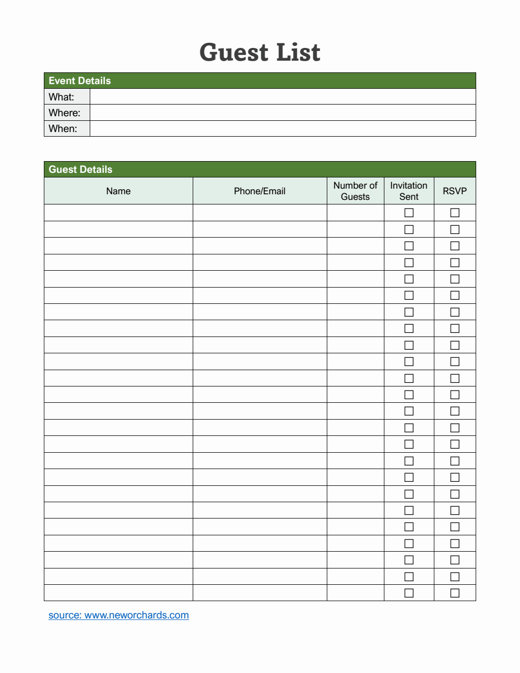 Free Guest List Templates (PDF, Word, Excel)