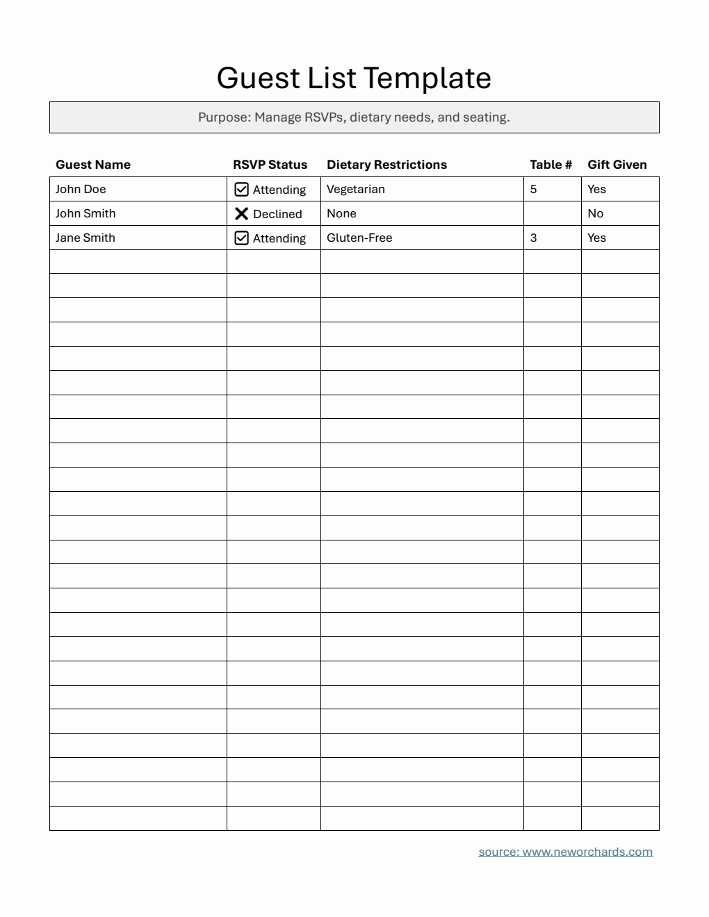 Guest Information Example Free Guest List Templates (PDF, Word, Excel)