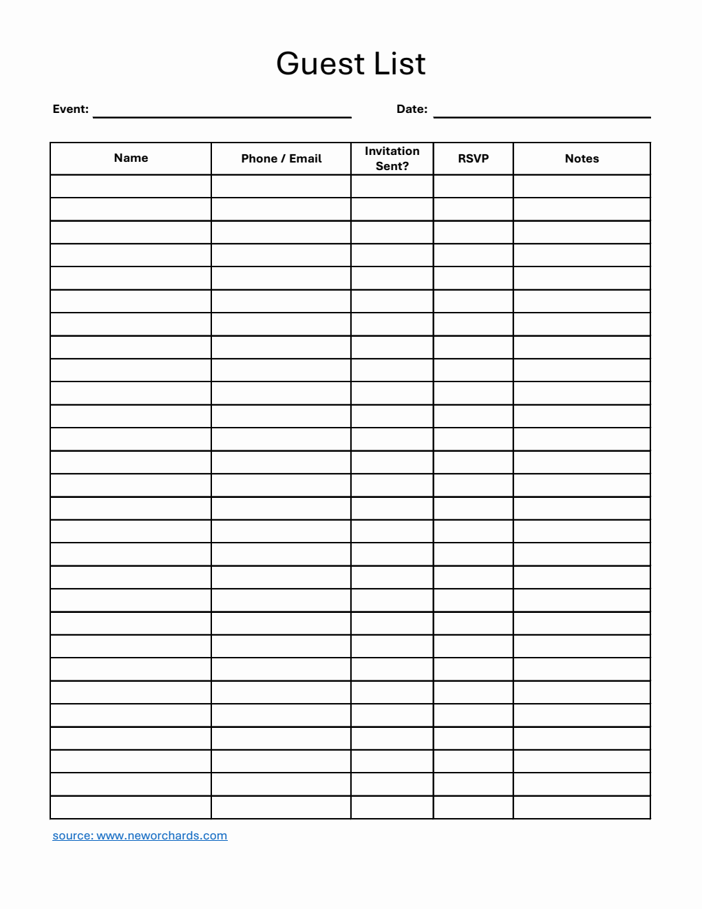 Guest Count List.pdf Free Guest List Templates (PDF, Word, Excel)