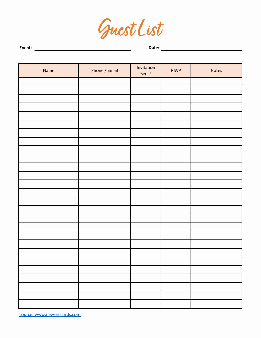 Free Excel Guest List Templates