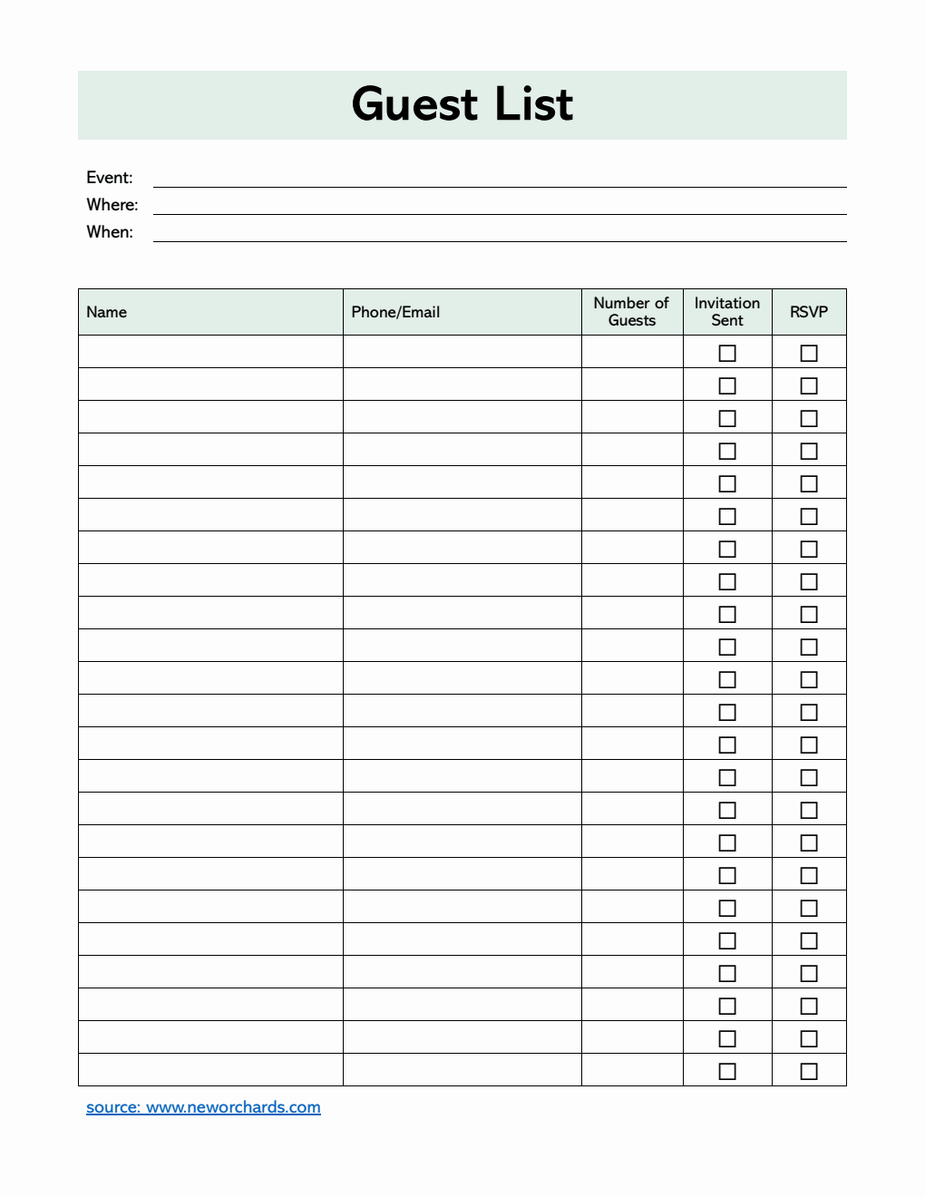 Free Word Event Templates