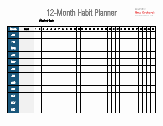 12 Month Habit Tracker Printable Template (Word)
