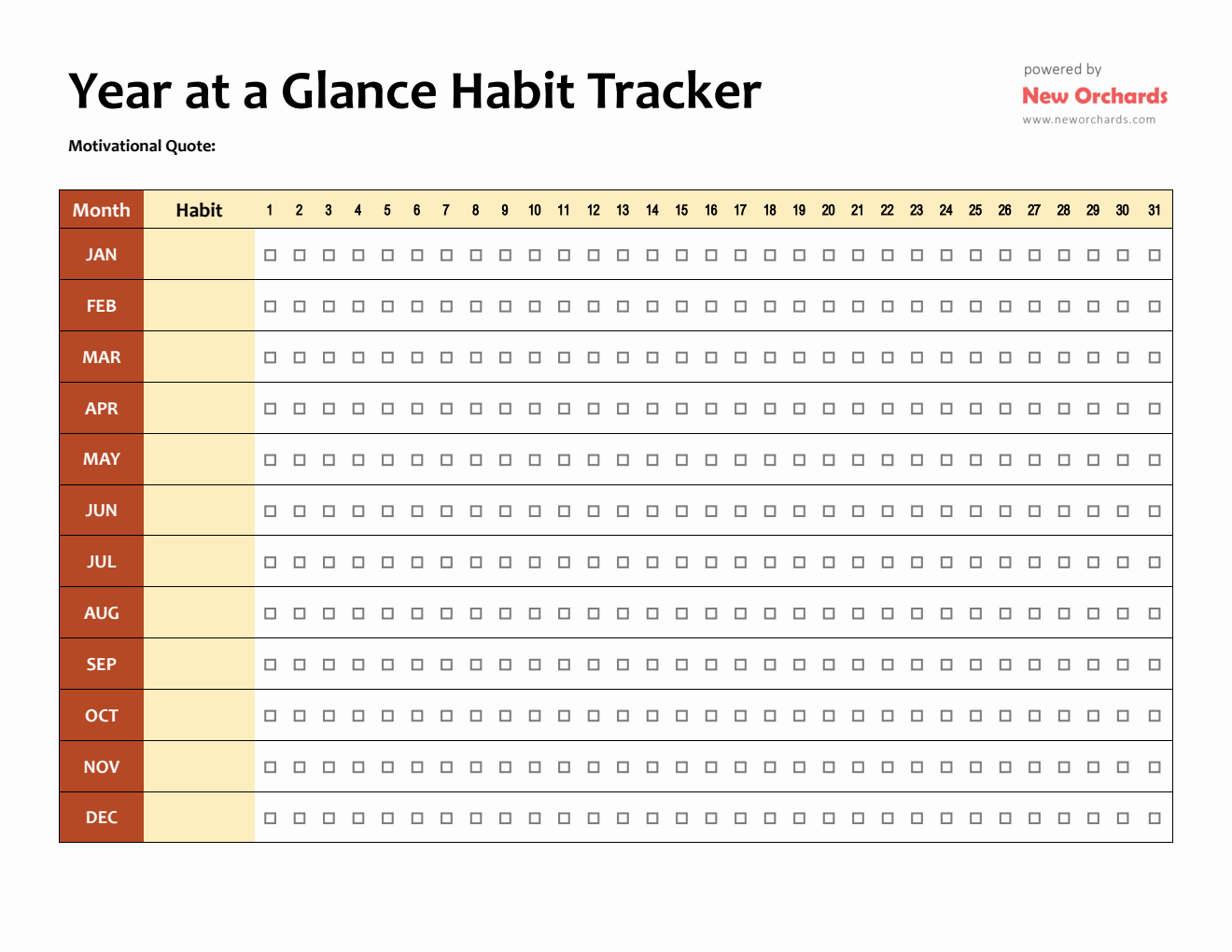Year At A Glance Habit Tracker Template (PDF)