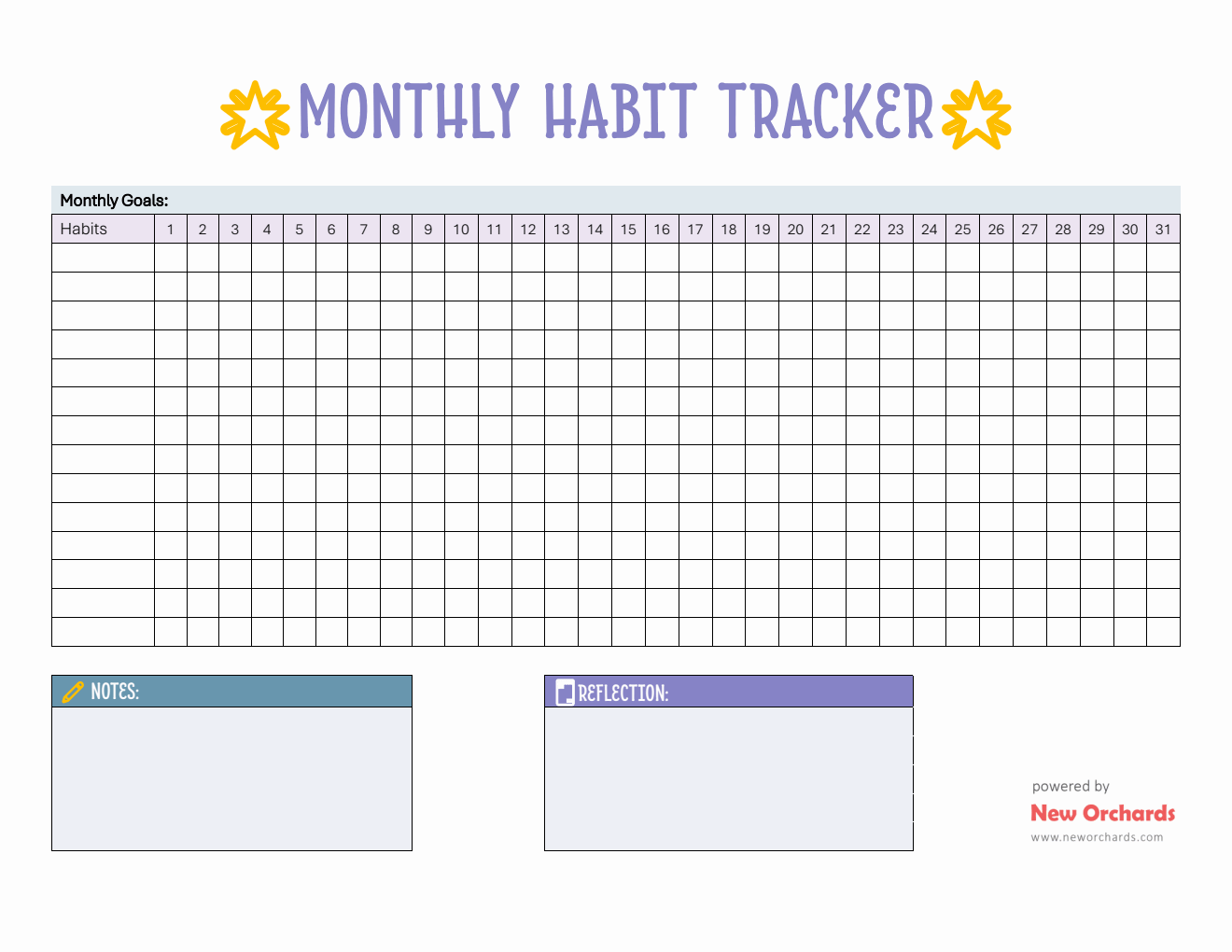 Printable Habit Tracker Monthly Template (PDF)