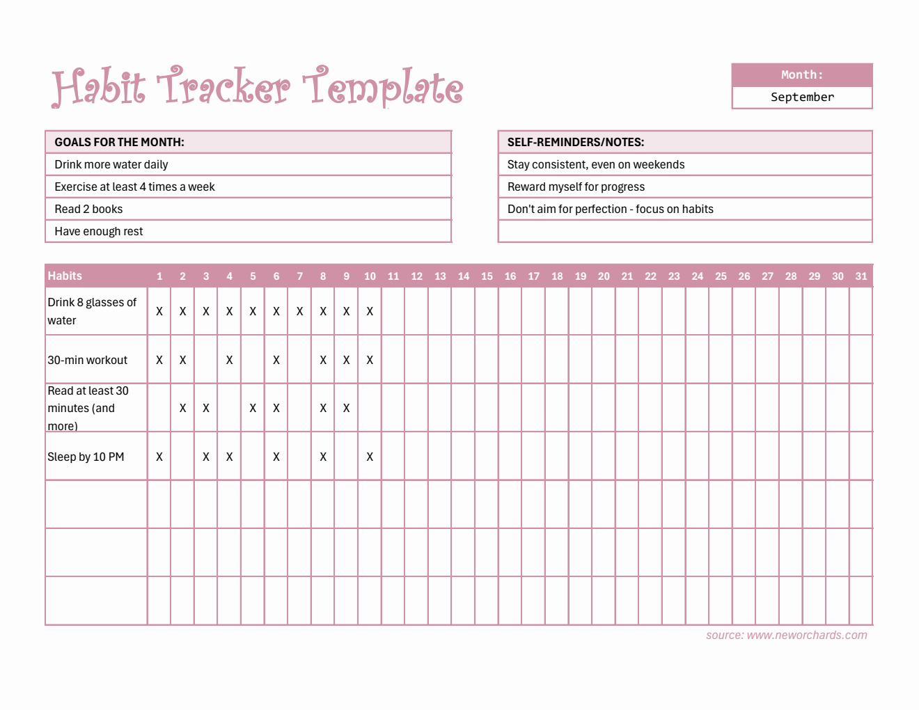 Free Habit Tracker Template - Printable in Excel Format