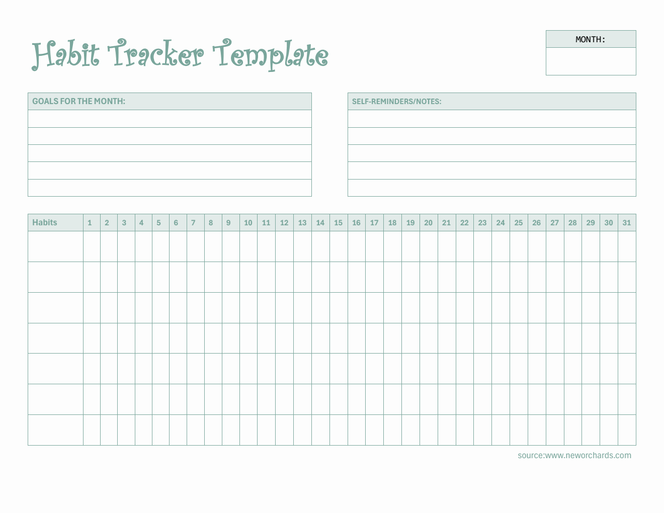 Free Habit Tracker Template - Printable in Word Format