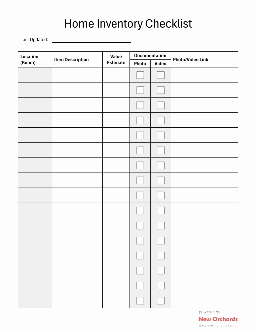 Free PDF Household Inventory Templates