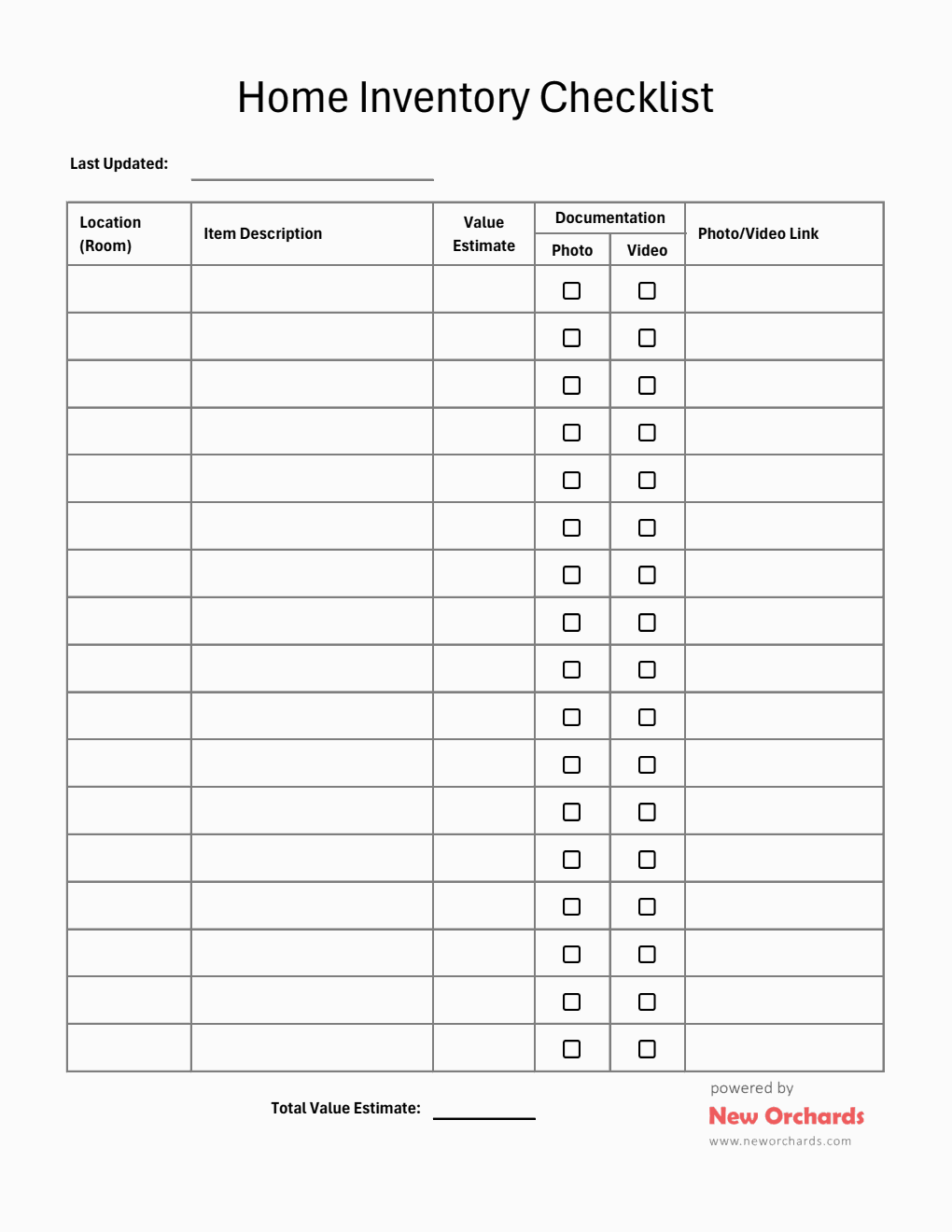 Excel Home Inventory Checklist | Free  Template