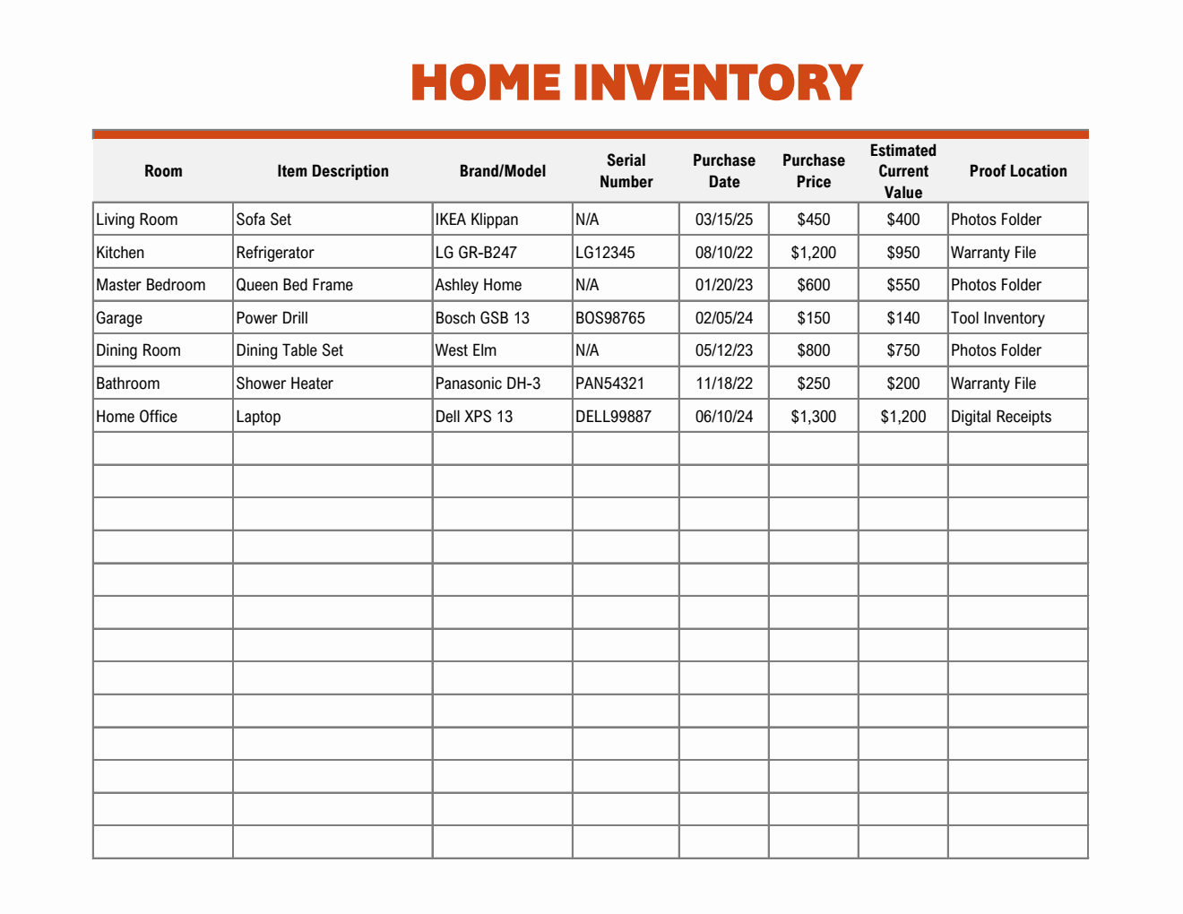 Free Home Inventory Checklist Templates (PDF, Word, Excel)