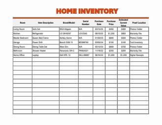 Excel Home Inventory Template (2 Page Layout)