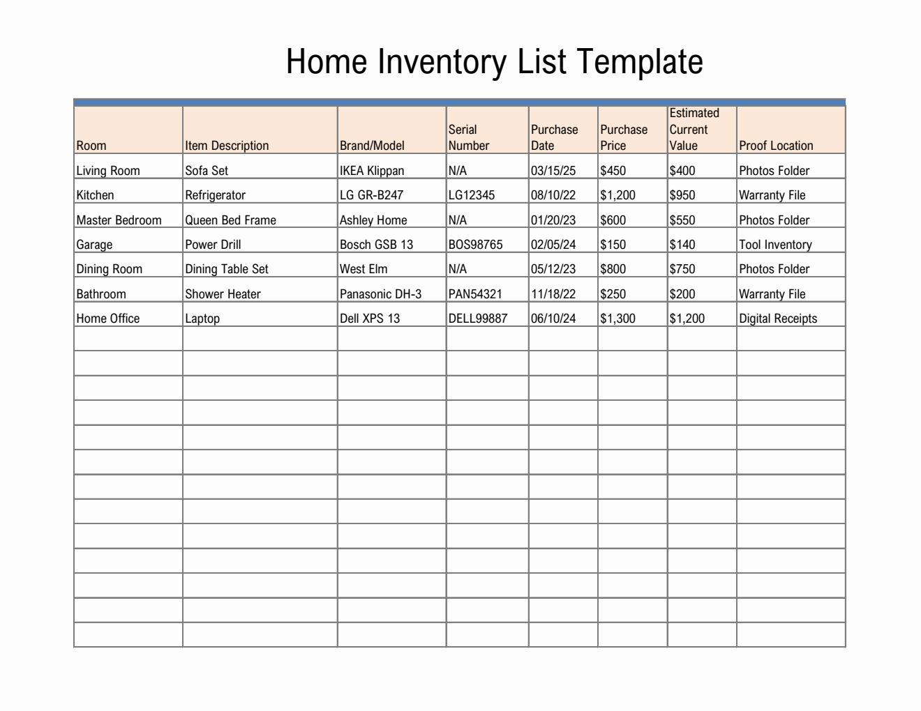 Free Excel Household Inventory Templates