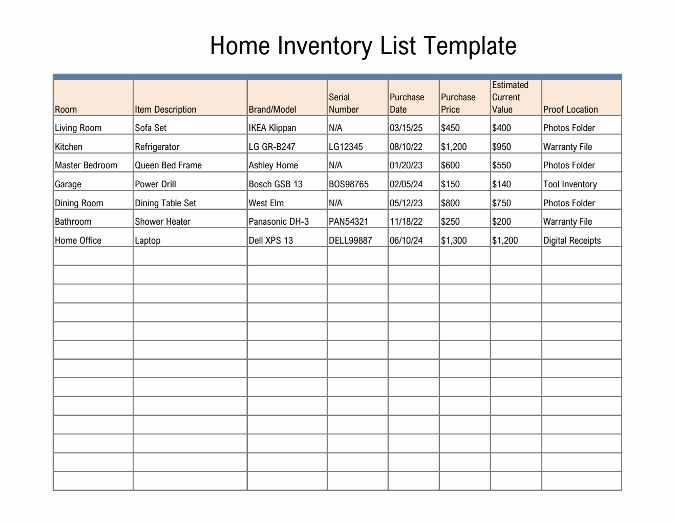 Free Home Inventory Checklist Templates (PDF, Word, Excel)