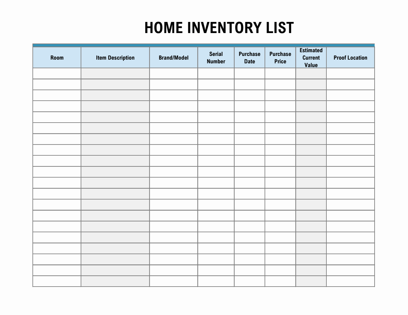 Free Excel Household Inventory Templates