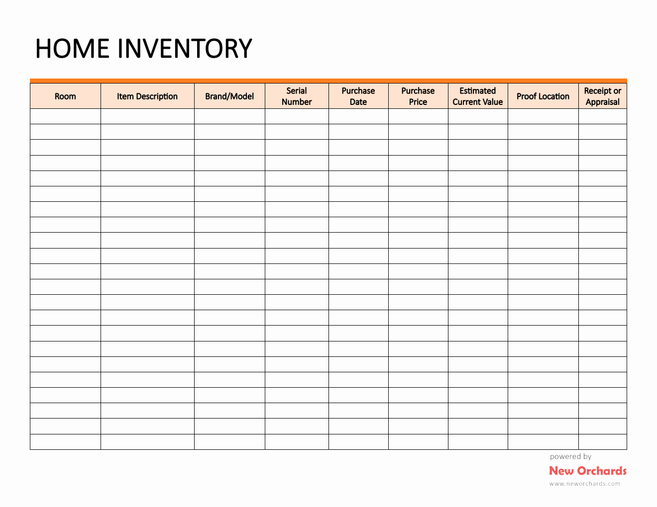 Home Inventory List Template PDF (Fillable)
