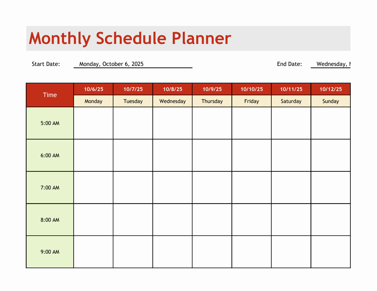 Free Excel Daily Planner Templates
