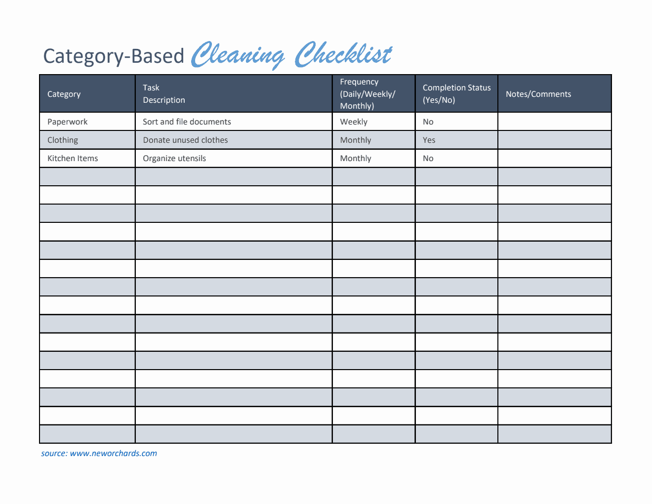Free Excel Cleaning Templates