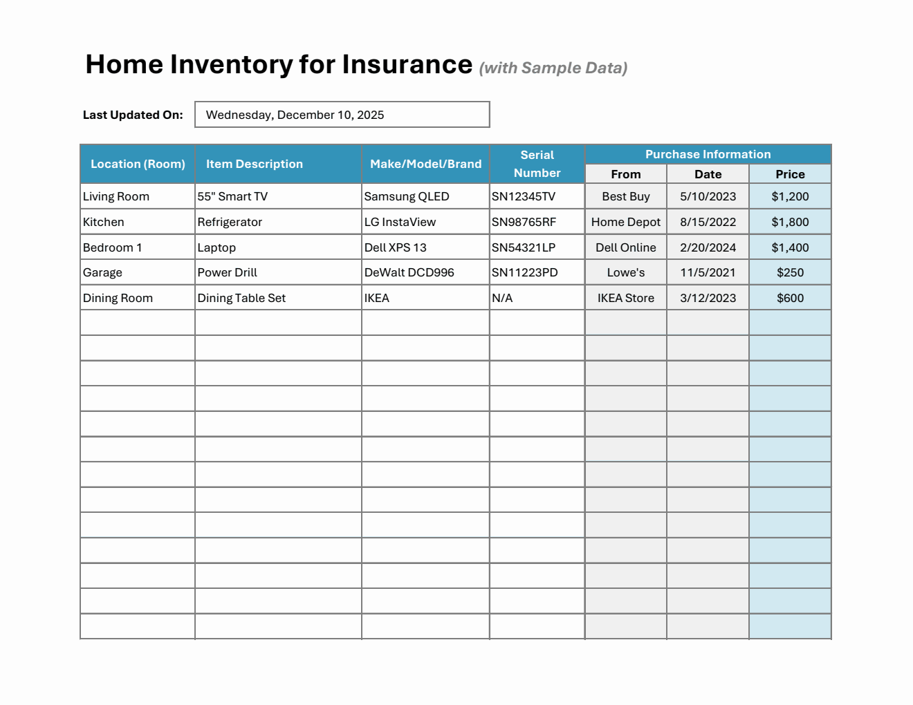 What Is Inventory Insurance Note Free House Inventory For Insurance Templates (PDF, Word, Excel)