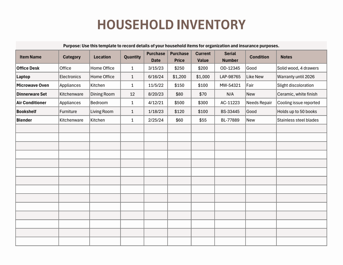 Free Home Inventory Templates (PDF, Word, Excel)