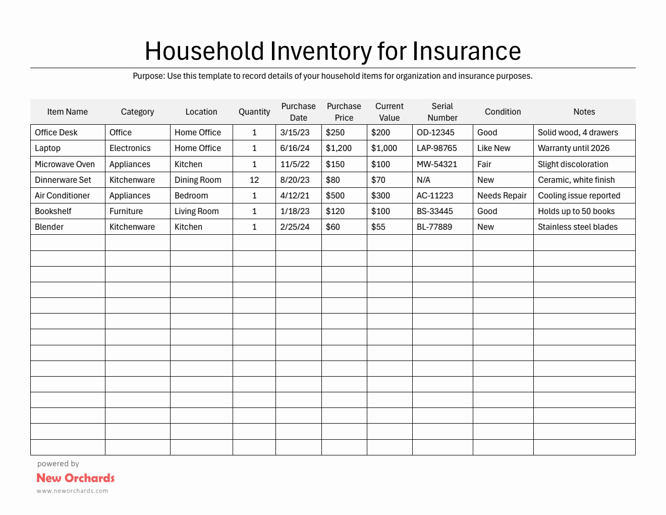 Free Household Inventory Templates (PDF, Word, Excel)